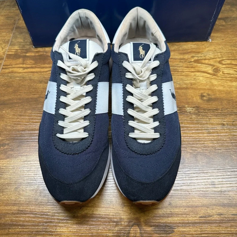 Polo Ralph Lauren Train 89 Navy White Suede Leather Sneakers Mens 12 PP-SK-LTL